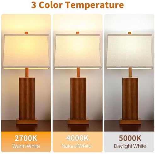 Lovlast 27.5" Wood Table Lamps Set of 2 for Bedroom Living Room (Walnut)