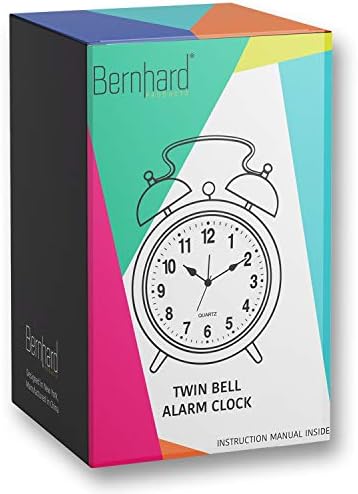 Bernhard Products Analog Alarm Clock Extra Loud Twin Bells Retro White 4 Inch Silent Non-Ticking Quartz Battery Operated with Backlight, Decorative Bedside Table Desk Vintage Clocks for Heavy Sleepers
