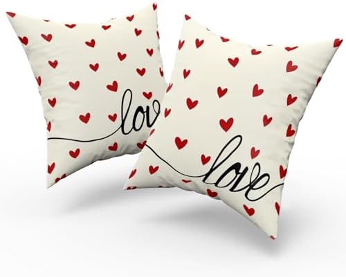 Giwawa Valentines Day Pillow Covers Set of 2 White Love Hearts Throw Pillowcases Romantic Double Sided Decorative Cotton Square Cushion Covers 20x20inch for Sofa Couch Bedding Wedding Anniversary