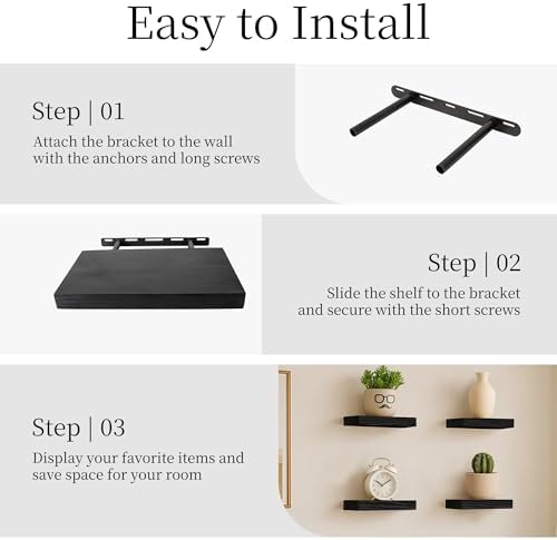 BGMG Wood Floating Shelves 12 inch,Black Floating Shelves,Solid Wood Wall Shelves for Bathroom Living Room Bedroom Kitchen Farmhouse Set of 2-12x 6.7 x1.25 inch
