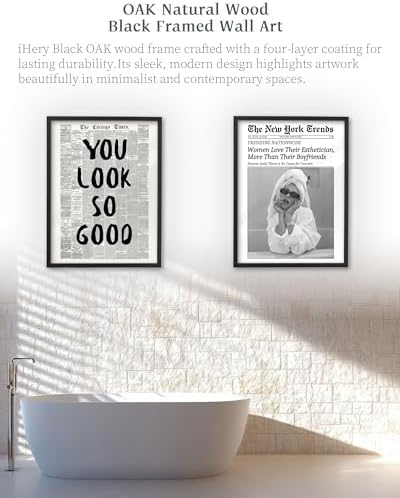 iHery 16x20in Women Love Their Esthetician Framed Bathroom Wall Art | Black OAK Wood Frame with Canvas Print, Funny Esthetician Decor for Salon, Bathroom, Bedroom, Dorm and Living Room, 1Pack