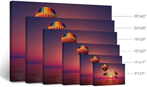 Smile Art Design Mindset is Everything Elephant with Balloon in Sunset Motivational Wall Art Canvas Print Inspirational Wall Art Entrepreneur Quote Office Living Room Decor Gift Ready to Hang 15x22