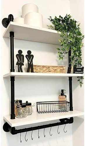 ROGMARS Industrial Pipe Shelving Bathroom Shelves with Towel Bar