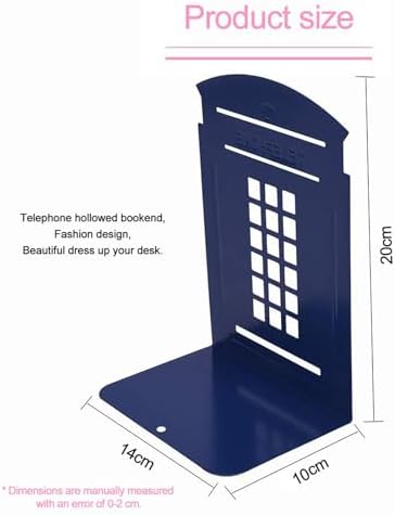 MerryNine 6 Pack Book Ends, Metal Bookends for Shelves, Telephone Booth Decorative Bookends, Non Skid Heavy Bookends, Book, Magazine or CD Organizers for Home and Office (Blue-6pcs)