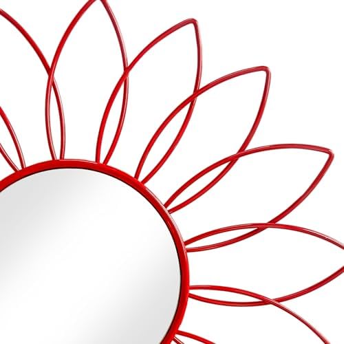 3 Pack Metal Mirrors for Wall Sunburst Wall Mirrors Home Décor Decorative Hanging Wall Art for Living Room Bedroom Entryway (Red, Flowers)