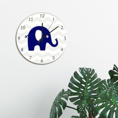 ArogGeld Navy Blue Grey Elephant Wall Clock for Kid Room Nursery Wood Clock