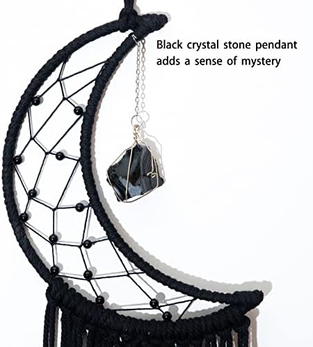 MOONFLY Black Moon Dream Catcher with Handmade Crystal Stone Design Woven Cotton Boho Macrame Wall Hanging Home Decoration Ornament Craft Gift(Black Crystal Stone Moon)