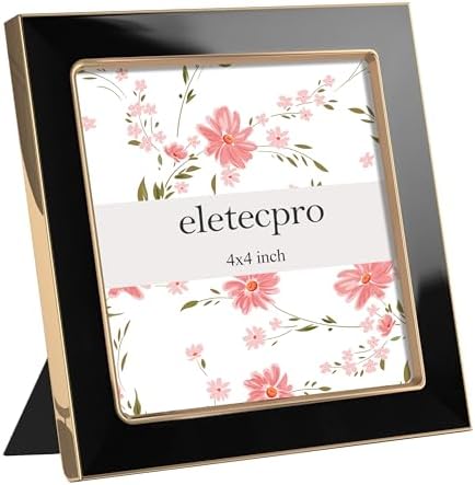 eletecpro 4x4 Enamel Picture Frame with Real Glass Cover, Black, 1-Pack