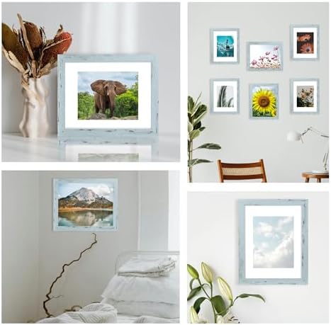11x14 Picture Frame, Wall Gallery Photo Frame, Displays 11x14 inches without Mat or 8x10 inches with Mat, Blue 11x14 Frames