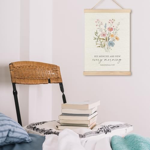 LZYRF Boho Floral Christian Wall Decor, Lamentations 3:23 Bible Verse Religious Wall Decor for Church Prayer Room Office, 12x16 Inch