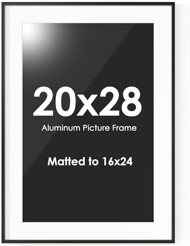 Fun Memories 20x28 Picture Frame, 20 x 28 Metal Poster Frame with Mat for 16x24 Photo - HD Tempered Glass - Vertical and Horizontal Display