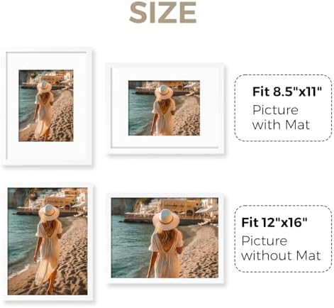 Muzilife White 12x16 Wood Picture Frame with Mat, Real Glass Cover, 1 Pack