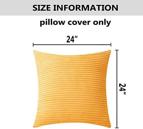Home Brilliant Striped Corduroy Pillow Cover 24x24 Plush Texture Velvet Euro Throw Pillow Sham Covers for Chair Yellow Pillow Covers for Summer Decoration, 24 x 24 inch, Sunflower Yellow