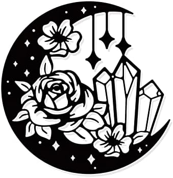 NBEADS Moon Flower Metal Wall Art, Black Moon Phase Boho Hanging Decor Silhouette for Home Bedroom Bathroom Garden Hotel Decoration