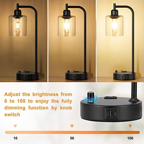 Industrial Bedside Lamps Set of 2, Fully Dimmable Desk Lamps for Bedroom
