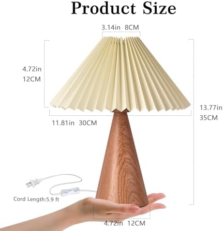 Ziqqeelam Wood Grain Small Table Lamp, Cute Table Lamp, Pleated Table Lamp, Wooden Bedroom Lamps for Nightstand, Small Scalloped Lamp Shade Table Lamps for Small Spaces for Bedroom,Living Room
