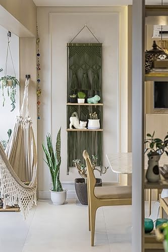 Flber Hanging Shelf Macrame Wall Hanging Green Boho Shelfs Tassels Floating