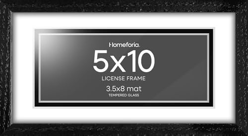 Homeforia 5x10 White Oak License Frame, High-End Wood, 3.5x8 Mat, Glass