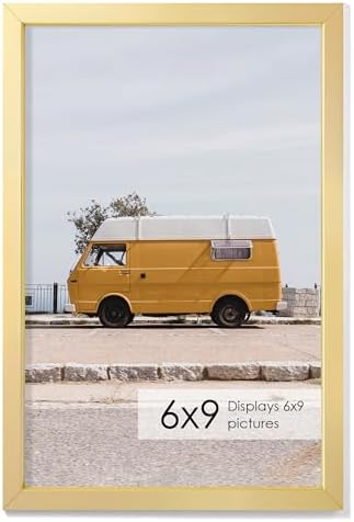 6x9 Metal Picture Frame - High-End Aluminum Frame for Art, Simple and Elegant 6 by 9 Poster Photo Frame for Wall Gallery, Mount Horizontally or Vertically, Gold, 1 Pack