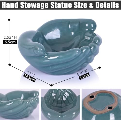 Ceramic Hands Bowl Dish Sculpture, Giving Hands Candy Holder for Succulent Planter, Crystal Rock Holder, Office, Keys Bowl for Entryway Table (Blue)