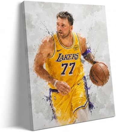 Luka Dončić-LAL Basketball Canvas Wall Art, Sports Player Poster, 12x16 | Abstract splash ink athletic artwork, motivational sports wall decor for teen boys room, bedroom, living room, gym or office
