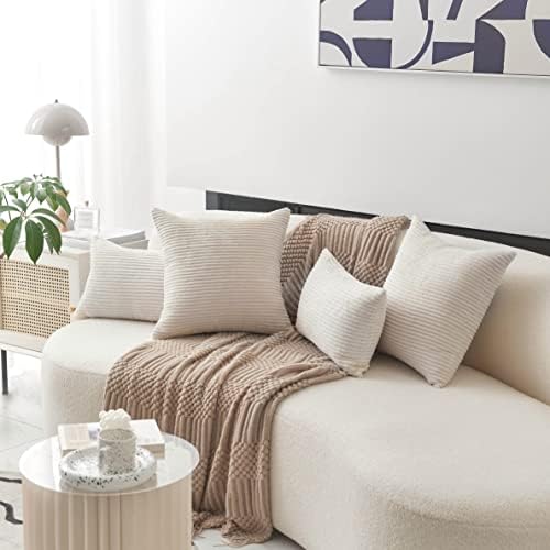 Home Brilliant 24x24 Pillow Covers Set of 2 Striped Velvet Corduroy Euro Throw Pillow Sham Large Cushion Covers for Chair Summer Decor, 24 x 24 inch, Cream Cheese