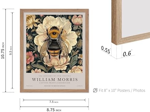 Poster Master William Morris Poster - Bumble Bee Print - Flower Art - Botanical Art - Exhibition Illustration - Animal Illustration - Floral Painting - Bee Artwork - Aesthetic Office or Bedroom Decor - 8x10 Beige Framed