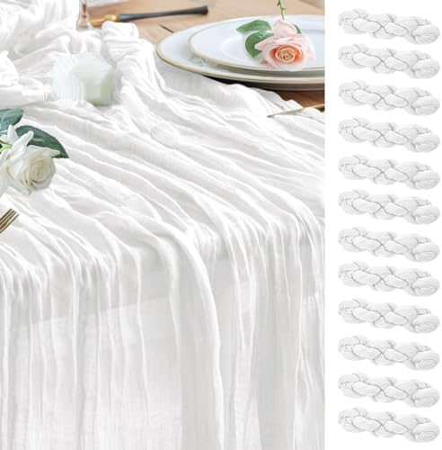 Wokceer Cheesecloth Table Runner Ivory 10FT Boho Gauze Runner, 12 Pack