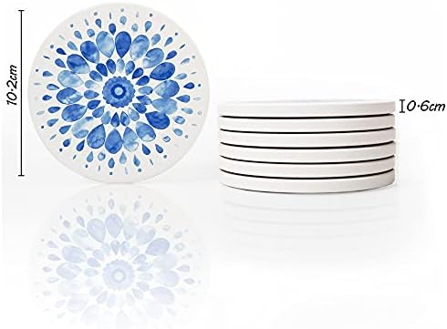 AD Set of 6 Coasters for Drinks Absorbing Round Ceramic Stone Coaster with Cork Base,Tabletop Protection Mat for Mugs and Cups,Office,Kitchen (Indigo Blue 2)