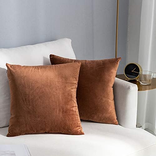 Stellhome Velvet Pillow Covers Decorative Cushion Covers for Bed Couch Sofa Bench, 16 x 16 inch (40 x 40 cm), Chocolate, Pack of 2