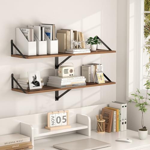 Heimlove 20W x 12D Deep Floating Shelves Set of 2 Walnut