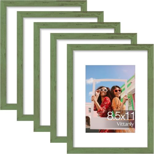 Vittanly 8.5x11 Picture Frames Set of 5, Certificate Frame, Rustic Green
