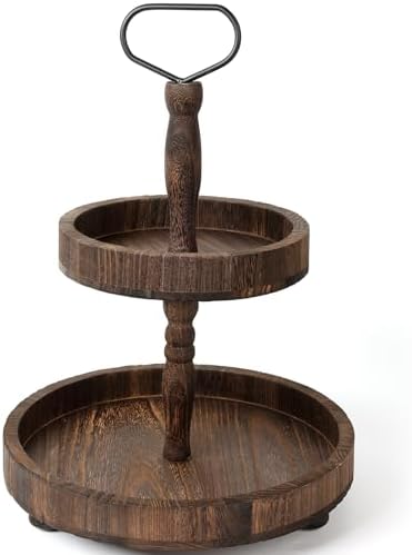 Horse Rustic Wooden Tiered Tray, 18.5x12.5 2 Tier Farmhouse Decor Cupcake Stand, Round Serving Tray for Home Kitchen Shelf Dinning Table Seasonal & Independence Day,Halloween,Christmas Decorations