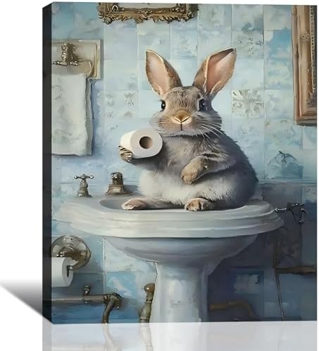 Farmhouse Framed Rabbit Decor Collection 8x12– Vintage Bunny Pictures Wall Art – Funny Spring Bunny Canvas Art for Bathroom, Living Room, Holiday Wall Decorations
