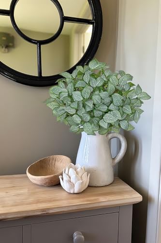 Hollyone 5 Bundles Artificial Greenery Plants Stems Faux Fittonia Leaves Plant Bouquet Fillers for Arrangement, Fake Shrub Bushes Plants for Home Centerpiece Indoor Outdoor Garden Patio Porch
