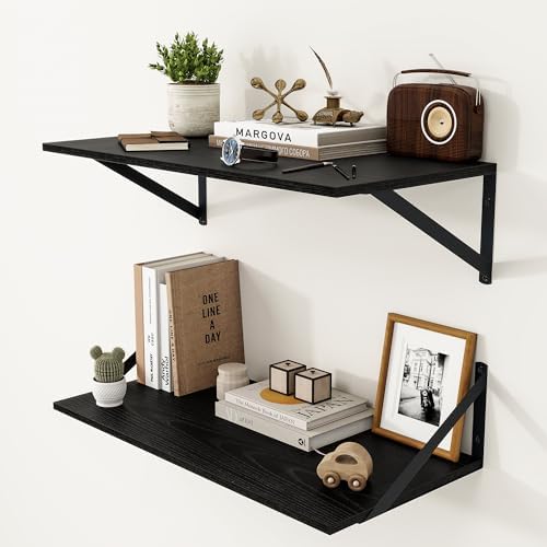 Heimlove 24W x 12D Deep Floating Shelves Set of 2 Black