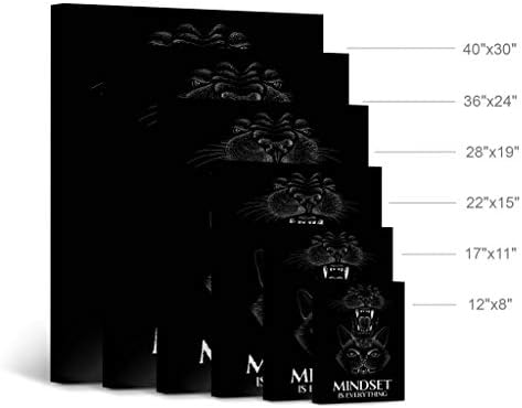 Smile Art Design Mindset is Everything Cat and Lion Sketch Motivational Wall Art Canvas Print Inspirational Entrepreneur Quote Canvas Print Modern Office Living Room Decor Gift Ready to Hang 12x8