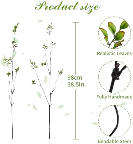 4 Pcs 38.5" Tall All-Green Artificial Branches with Leaves, Realistic Faux Ficus Greenery Stems, Bendable Fake Plant Twigs for Tall Floor Vases, Home Centerpiece, Office & Spring Decor