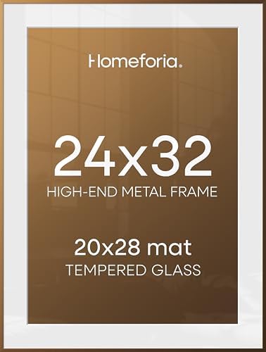 Homeforia 24x32 Bronze Poster Frame, High-End Metal, 20x28 Mat, Glass