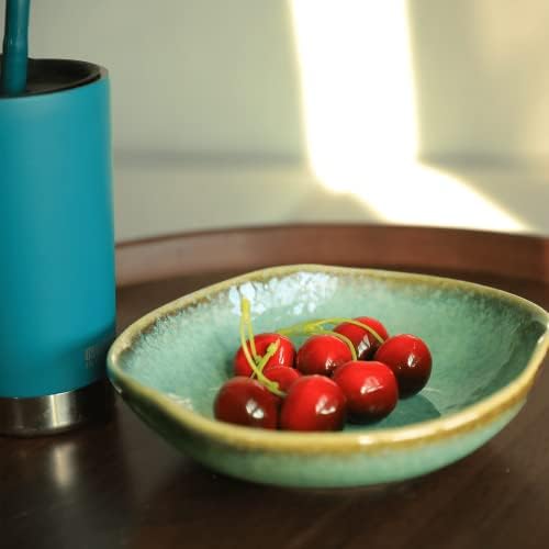 8" Green Ceramic Decorative Bowl, Reactive Glaze Stoneware