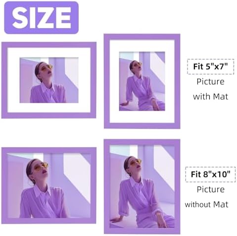 Muzilife Purple 8x10 Wood Picture Frame with Mat, Real Glass Cover, 2 Pack