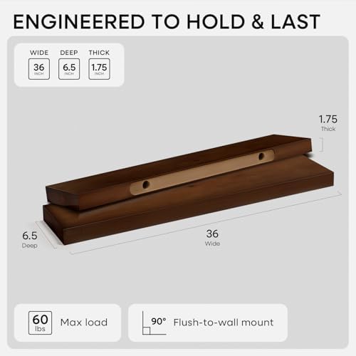 Homeforia 36 Inch Floating Shelves, High-End Solid Pine Wood, Set of 3