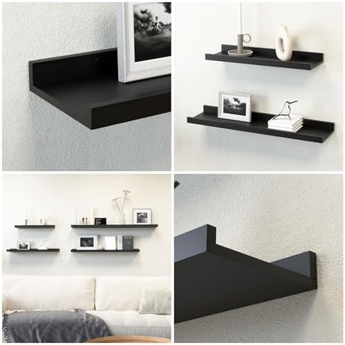 Boswillon Floating Shelves Set of 2, Long Wall Shelf with Lip, 48in, Black