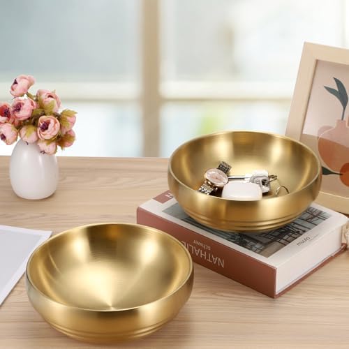 7.4" Gold Decorative Bowl, 2 Packs Key Bowls for Entryway Table