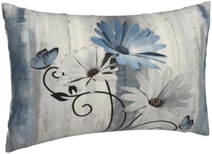 Baby Blue Floral Pillow Covers 12 x 20 Inch Set of 2 Daisy Floral Butterfly Decorative Throw Pillow Covers Linen Rustic Farmhouse Cushion Cases for Home Sofa Couch Living Room Decor