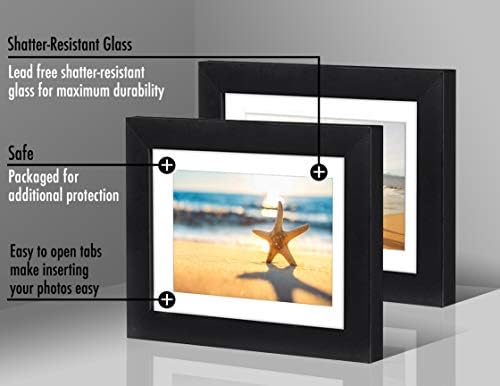 Americanflat 5x7 Picture Frame with Shatter-Resistant Glass - Set of 2 - Use as 4x6 Frame with Mat or Display 5x7 Photo Without Mat - Signature Collection - Picture Frames for Tabletop or Wall - Black