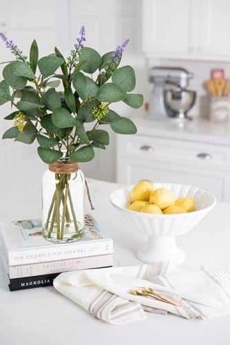Artificial Eucalyptus Stems Fake Plants in Glass Vase with Faux Water