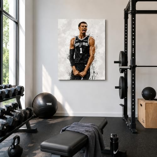Victor Wembanyama Basketball Canvas Wall Art, Sports Player Poster, 24x30 | Abstract splash ink athletic artwork, motivational sports wall decor for teen boys room, bedroom, living room, gym or office