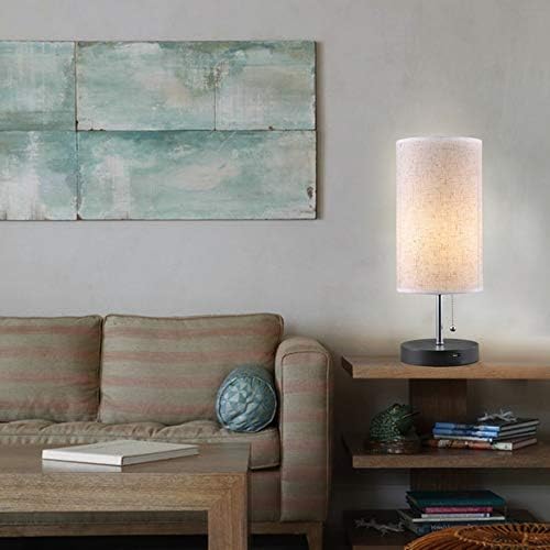 Siljoy Modern Desk Lamp, USB Table Lamp, Bedside Table & Desk Lamp with Black Wooden Base & Soft Ambient Lighting, Useful USB Charging Ports Perfect for Table in Bedroom Living Room or Office