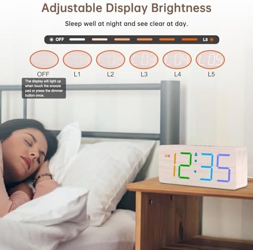 DreamSky Wooden Digital Alarm Clock for Bedroom, Living Room Desk